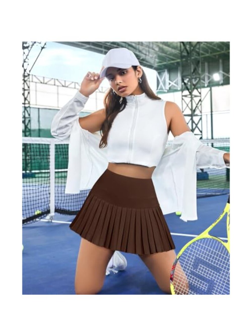 Pleated Athletic Skort with Built in Shorts High Waist Mini Tennis Golf Skirt - Picture 2 of 5